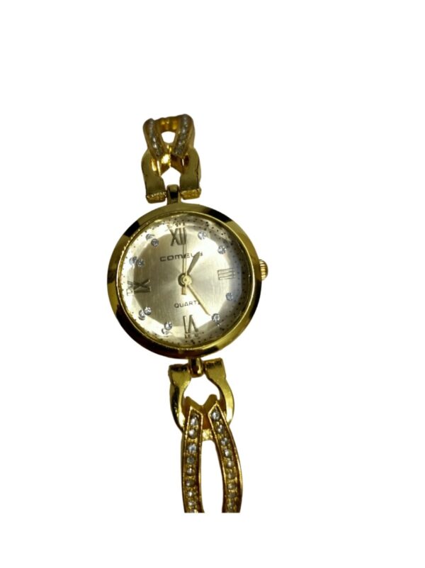 Ladies Wrist Watch for Ladies in Golden Band Decorated With Stones - Image 3