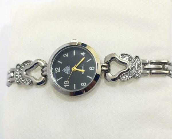 Ladies Wrist Watch for Ladies in Black Band Decorated With Stones - Image 4