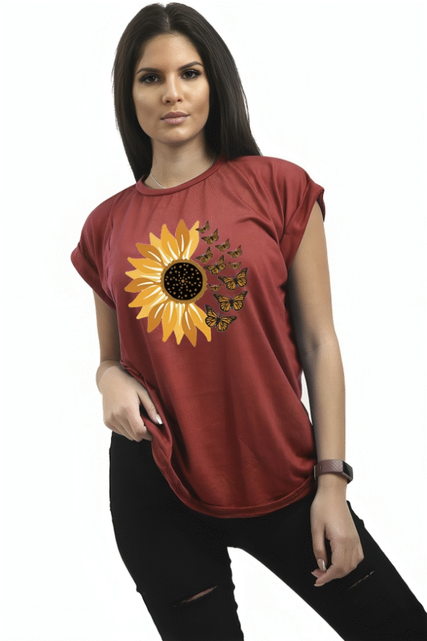 Women Turn up sleeve V Neck shirt